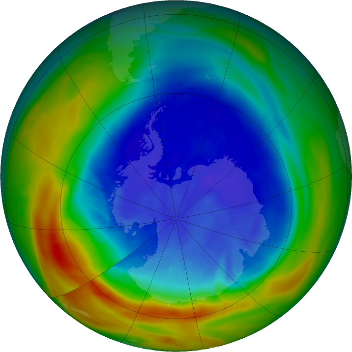 Antarctic ozone map for 07 September 2025